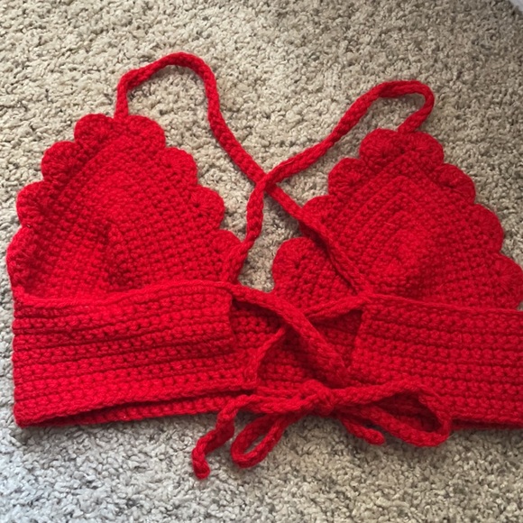 Red, crochet halter top - pls see measurements! - Picture 2 of 6